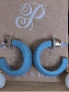 Plunder Blue Hoop Earrings with White Drop